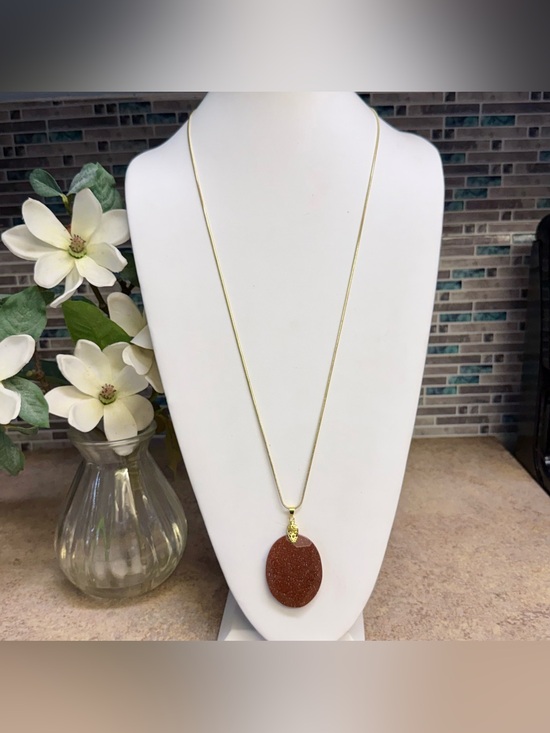 Hand Crafted Jewelry - Hand crafted Goldstone Pendant Necklace Sparkling Statement Jewelry